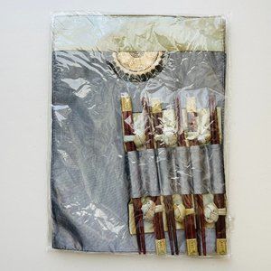 Oriental Sushi Serving Silk Placemats Wooden Chopsticks Set for 6 NEW